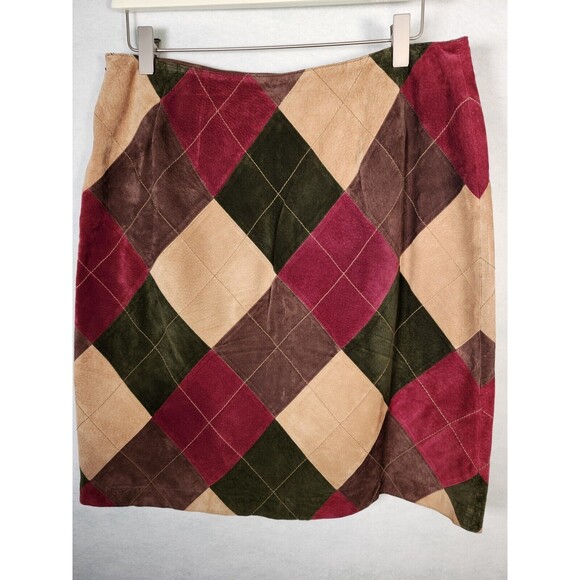VTG Suede Patchwork Argyle Skirt Size 10 Academia Preppy Lord & Taylor - Picture 4 of 7